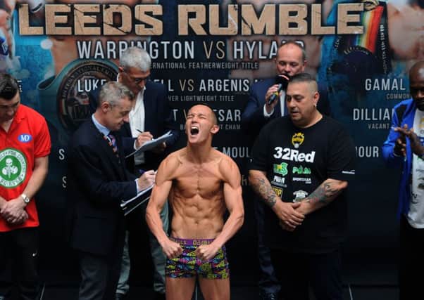 Leeds boxer Josh Warrington weighs in at the Corn Exchange, ahead of his fight with Patrick Hyland. (Picture: Jonathan Gawthorpe)