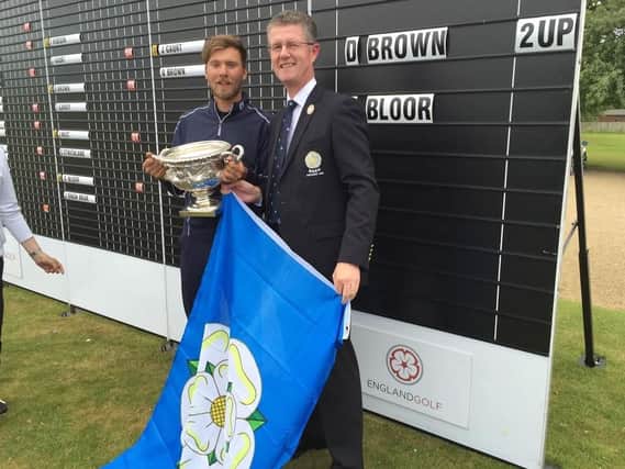 New English men's amateur champion Dan Brown (Masham) with YUGC president Jonathan Plaxton.