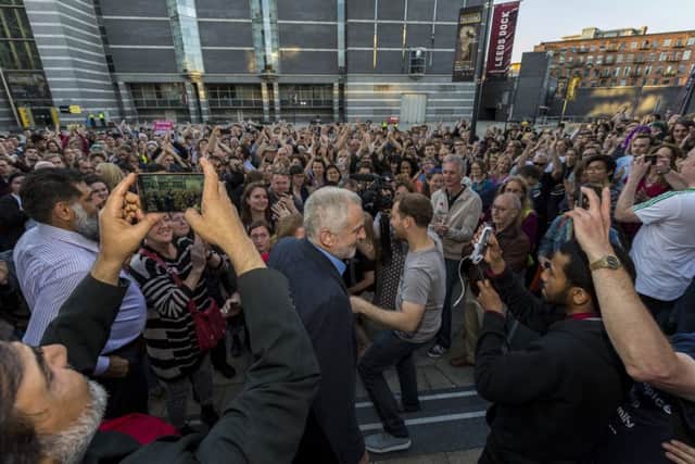 Labour leader Jeremy Corbyn is greeted by an overspill  crowd of hundreds of people who were unable to get into a packed leadership campaign rally at New Dock Hall, Leeds. Corbyn addressed the crowd before going in to the hall.
Picture taken on Saturday 30 July 2016.