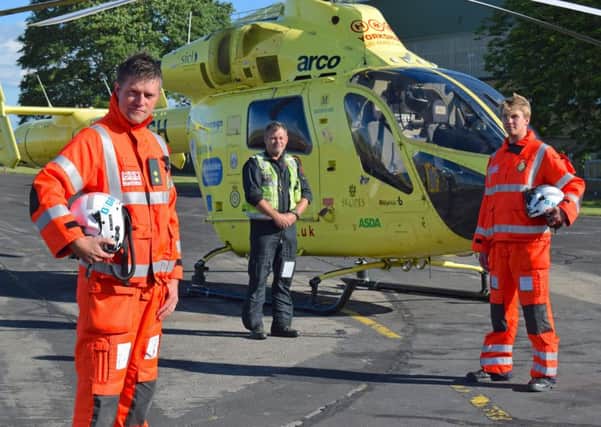 The life-saving work of Yorkshire Air Ambulance is to feature in a new prime time television series.
Pictured are Yorkshire Air Ambulance paramedic Matt Syrat, pilot Capt Chris Attrill and paramedic Kit von Mickwitz.