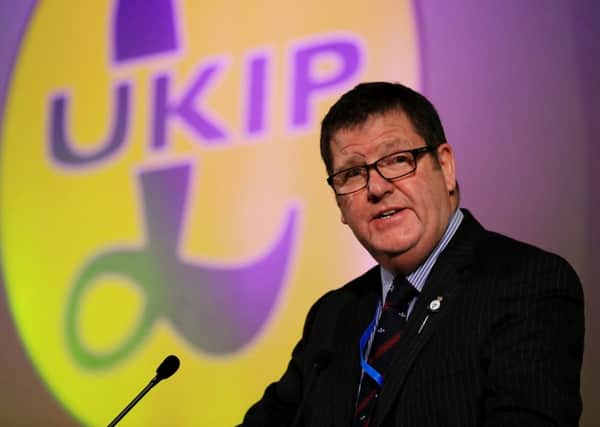 Ukip MEP Mike Hookem delivers his speech on defence during the Ukip annual party conference at Doncaster Race Course in Yorkshire. Picture date: Friday September 26, 2014. PRESS ASSOCIATION Photo. Picture date: Friday September 26, 2014. See PA story POLITICS Ukip. Photo credit should read: Gareth Fuller/PA Wire