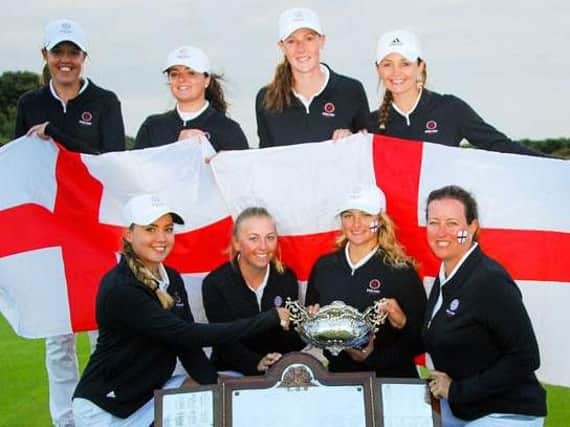 Olivia Winning, back row, second right, with the England team following victory in the Home Internationals at Conwy (Picture: LGU).