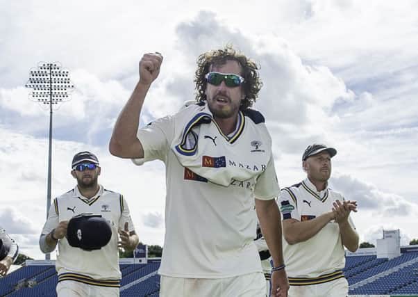 Yorkshire's Ryan Sidebottom takes the applause from the crowd after a successful return to the side with 3 wickets.