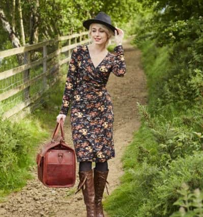 Autumn Leaf wrap dress, Â£39.95; All New Remarkable boots, Â£49.95; Remarkable fedora, Â£17.95. All from Joe Brown's Autumn collection, out on on www.joebrowns.co.uk.