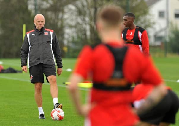 Former Leeds coach Uwe Rosler at training with tomorrow's Cup opponents Fleetwood Town