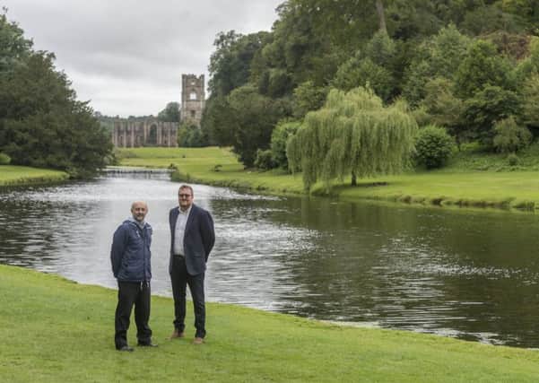 Fountains Abbey, near Ripon, is celebrating the success of their environmental sensitive restoration of their Half Moon Reservoir. Pictured (left to right) Michael Ridsdale, (Head of Landscape at Fountains Abbey), and Nick Hartley, (MD of Ebsford Environmental).  Picture James Hardisty