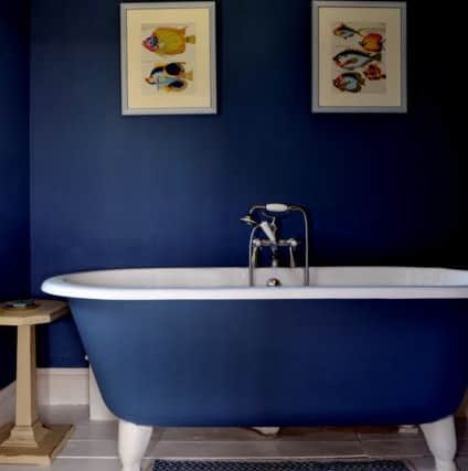 Georgie's latest project - the house bathroom now in a compelling shade of blue.