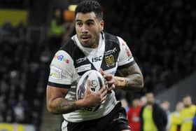 Fetuli Talanoa scored a hat-trick for Hull in their victory over Widnes Vikings last night ( Picture: Bruce Rollinson).