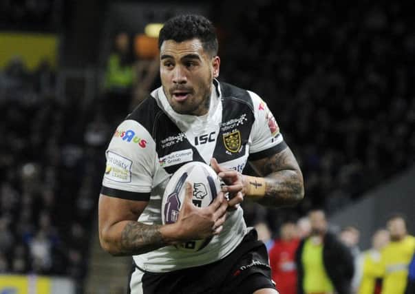 Fetuli Talanoa scored a hat-trick for Hull in their victory over Widnes Vikings last night ( Picture: Bruce Rollinson).