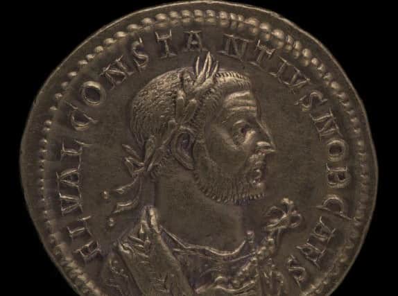 A medallion from the reign Constantius from the Beaurains Hoard, which is currently on loan from the British Museum, at the Yorkshire Musuem.