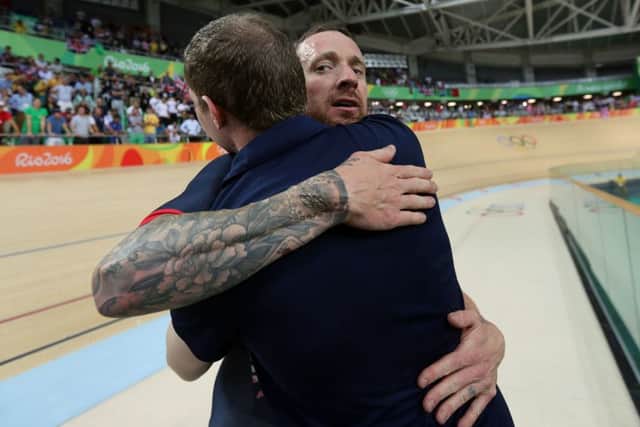 Great Britain's Sir Bradley Wiggins celebrates following the Men's Team Pursuit final on the seventh day of the Rio Olympics Games, Brazil. (Picture: PA)