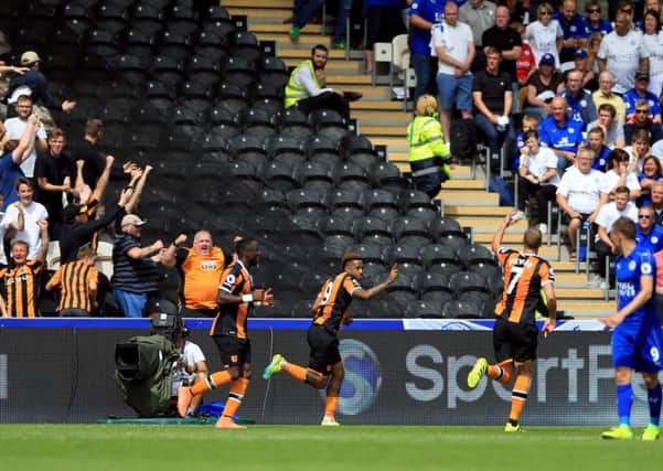 Hull City's Abel Hernandez celebrates scoring.