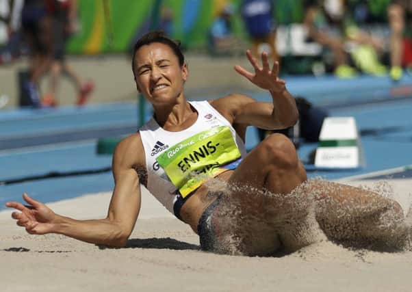 Britain's Jessica Ennis-Hill competes in the long jump.