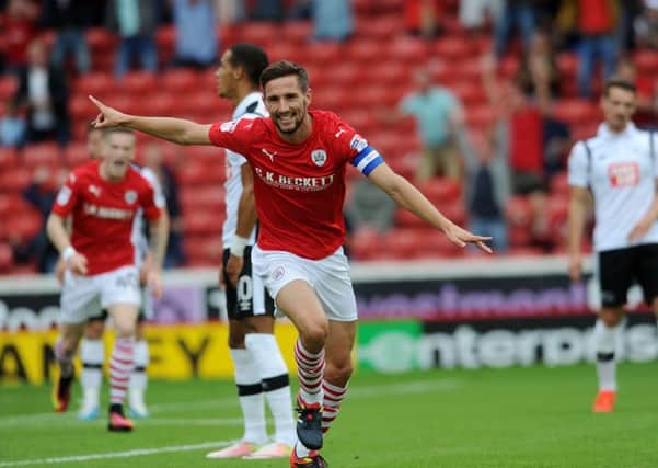 Barnsley's Conor Hourihane celebrates after his goal against Derby County.
 Picture: Jonathan Gawthorpe