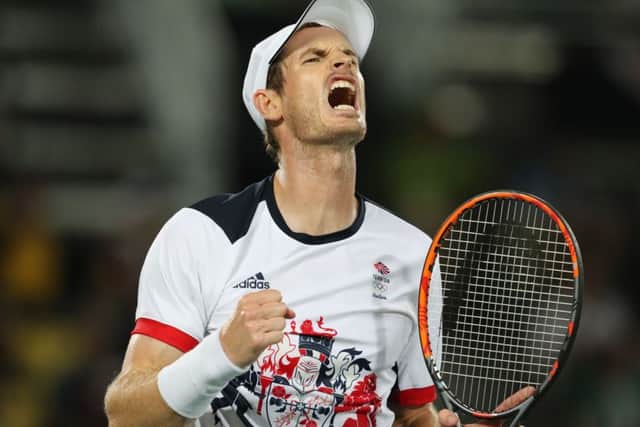 Great Britain's Andy Murray celebrates a point against Argentina's Juan MartÃ­n del Potro in the men's singles final. Picture: Owen Humphreys/PA