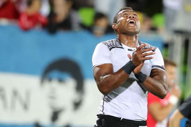 Fiji's Leone Nakarawa celebrates scoring his side's fourth try during the Rugby Sevens Men's Gold Medal Match between Fiji and Great Britain at the Deodoro Stadium on the sixth day of the Rio Olympic Games, Brazil.