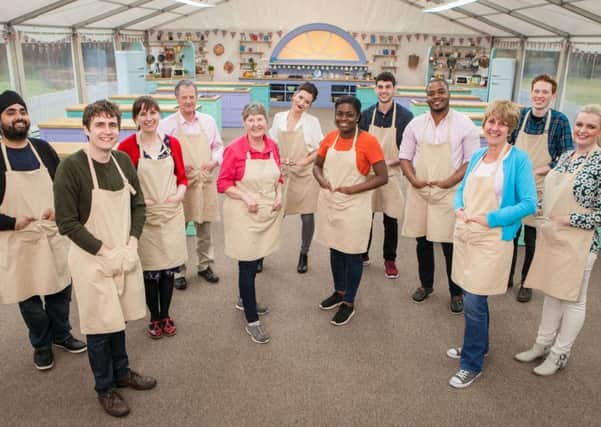 Rav, Tom, Kate, Lee, Val, Candice, Benjamina , Michael, Selasi, Jane, Andrew and Louise -  the contestants for this year's Great British Bake Off. Picture: BBC
