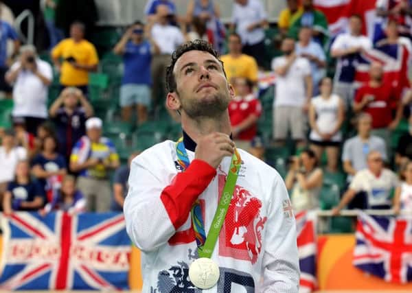Great Britain's Mark Cavendish with his silver medal.