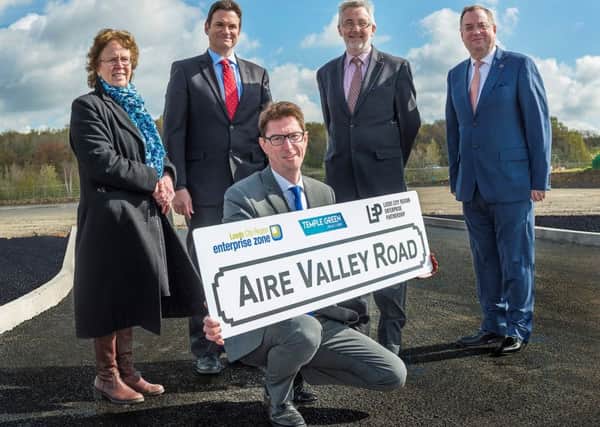 new roads: (L-R) Coun Judith Blake, Leeds City Council leader; Ian Ball of Harworth Estates; James Pitt of Evans Property Group; Coun Richard Lewis, and Roger Marsh of the Leeds LEP