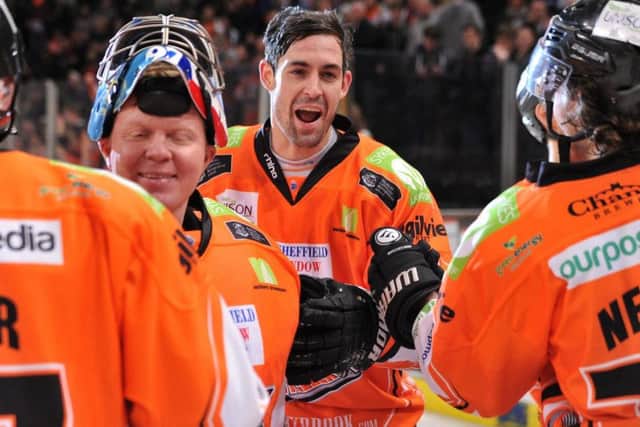 THAT WAS NICE: Sheffield Steelers' Rod Sarich celebrates winning last year's Elite League title - the club's fifth. Picture: Dean Woolley.