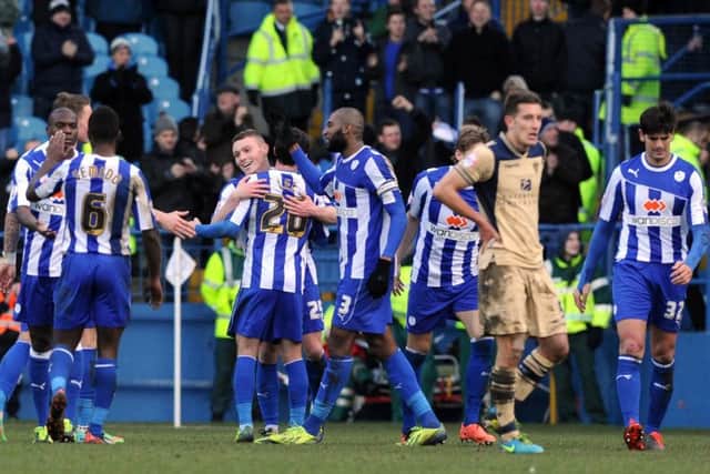 Caolan Lavery and his Owls team-mates celebrate one of two goals for the Northern Irishman in the 6-0 win over Leeds in January 2014