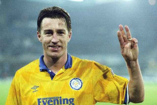 Striker Lee Chapman celebrates his 1992 hat-trick for Leeds against former club Owls