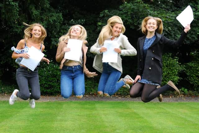 Harrogate Ladies College pupils celebrate an impressive set of A level results with the customary jump for joy