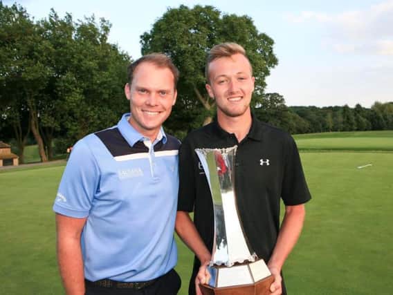 Lee Westwood Trophy winner Nick Poppleton with Masters champion Danny Willett (Picture: Driving Golf PR & Marketing).