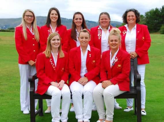 Huddersfield's Megan Lockett, back row left, with her Wales team-mates at the recent Home Internationals.