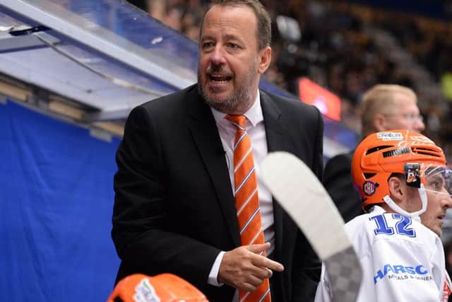 Sheffield Steelers' head coach, Paul Thompson, on the bench against HV71 Jonkoping. Picture: Dean Woolley.