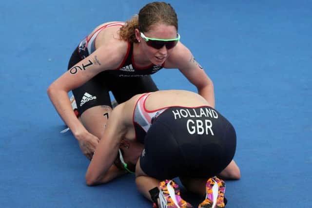 Great Britain's Non Stanford and Vicky Holland following the Women's Triathlon on the fifteenth day of the Rio Olympics Games (PHoto: PA)