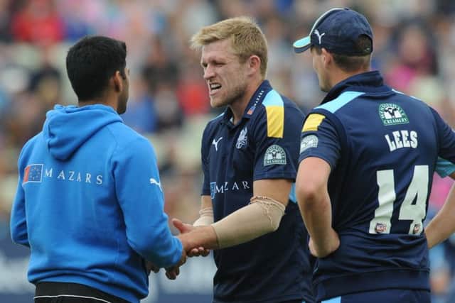 David Willey suffered a hand injury after fielding a ball off his own bowling (Photo: PA)