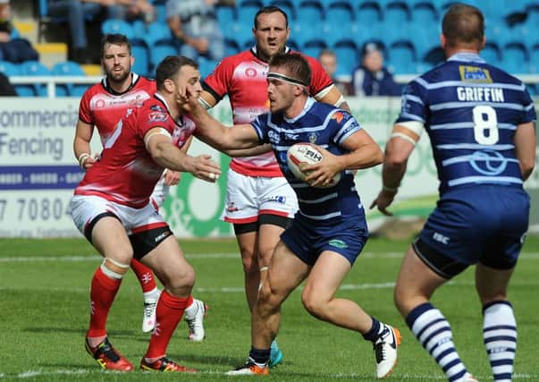 Featherstone's Andy Ellis on the attack against Leigh Centurions. Picture: Dave Williams.