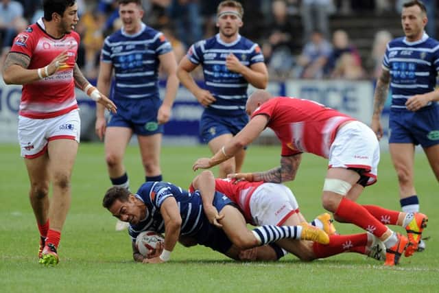 NO GO: Featherstone's Misi Taulapapa is brought down.