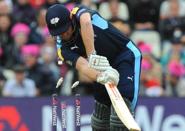 Yorkshire Vikings' Jonny Bairstow is bowled by Durham Jets' Mark Wood during the NatWest T20 Blast Finals Day at Edgbaston, Birmingham. (Picture: Rui Vieira/PA Wire)