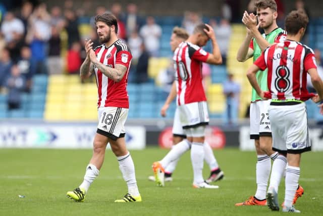 Sheffield United's players show their disappointment at the final whistle at Millwall. Picture: David Klein/Sportimage.