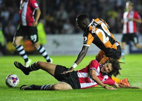 Hull Citys Adma Diomande duels with Exeter Citys Ethan Ampadu (Picture: Simon Galloway/PA).