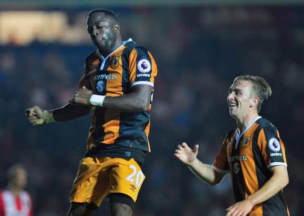 Hull City's Adama Diomande celebrates his goal EFL Cup second-round tie at Exeter. (Picture: PA)