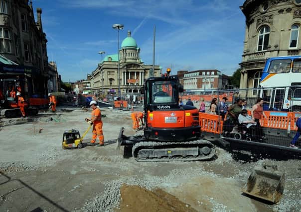 Work being carried out on Queen Victoria Square, in Hull, this week. (Pictures: Simon Hulme).