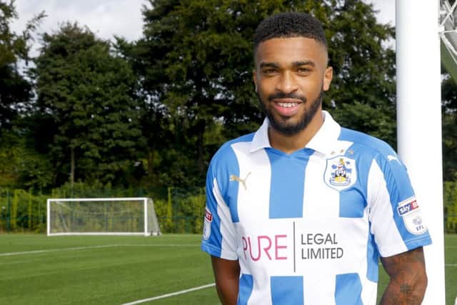 Tareiq Holmes-Dennis pictured in his new surroundings at Huddersfield Towns Canalside training site (Picture: Huddersfield Town AFC).