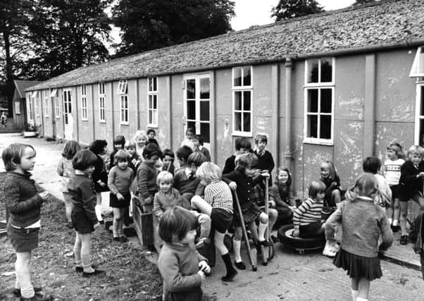 Children at a 30-year-old "temporary built" school at the village of Boston Spa in 1974.