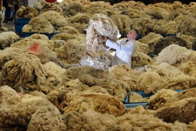 Senior Wool Head Grader Ian Brooksbank,checks the fleeces at the Wool House, Bradford.
Picture by Simon Hulme