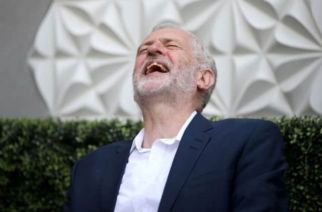 Jeremy Corbyn enjoyed a joke with young activists as he campaigned today