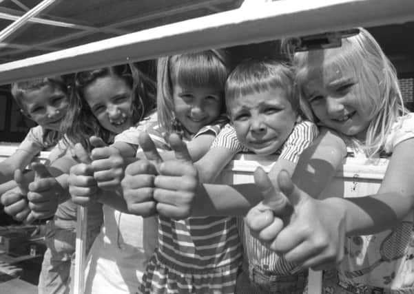 Rotherham Redscope Jnr School give a thumbs up after  heating turned on May 1990