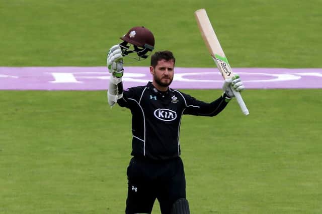 Surrey's Steven Davies celebrates what proved to be a match-winning century against Yorkshire at Headingley in the Royal London Cup semi-final. Picture: Richard Sellers/PA .