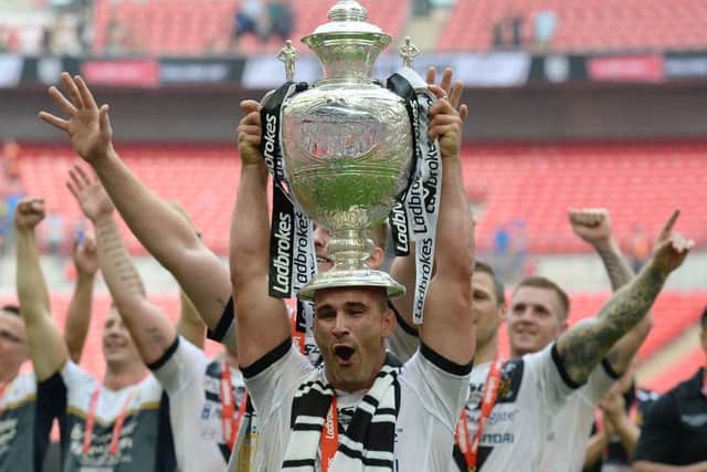 Hull FC's Danny Houghton celebrates winning the Challenge Cup Final match at Wembley Stadium, London. (PIcture: PA)