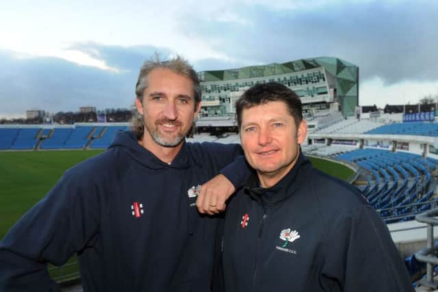 Jason Gillespie with Martyn Moxon at Headingley back in 2012.