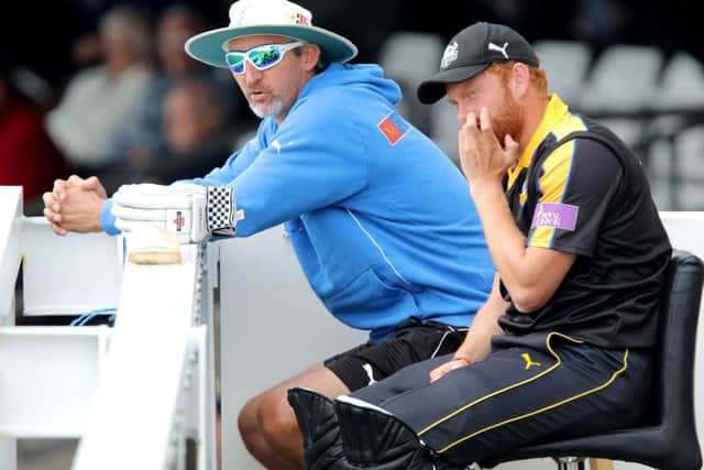 Yorkshire's head coach, Jason Gillespie, pictured with Jonny Bairstow during Sunday's Royal London Cup semi-final defeat at Headingley. PRESS ASSOCIATION Photo. Picture: Richard Sellers/PA.