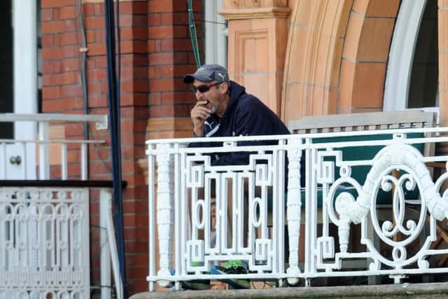 THRILLED: Jason Gillespie watches from the Lords balcony as the County Championship title is retained, despite the triumph being accompanied by defeat against hosts Middlesex.