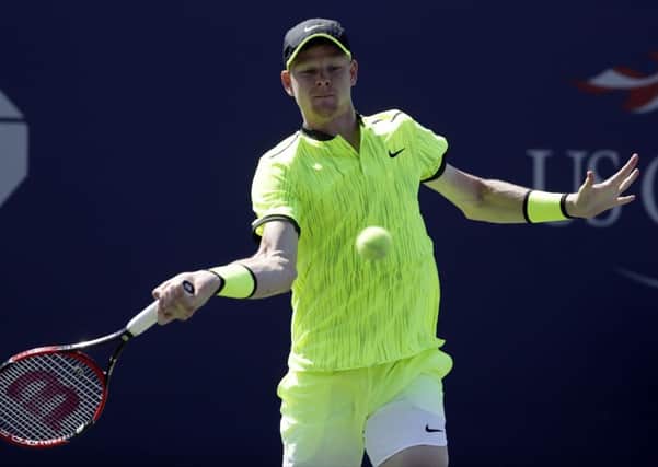Bevderley's Kyle Edmund gets in a returns on the way to victory over 13th seed Richard Gasquet in the first round of the US Open. Picture: AP/Frank Franklin II